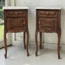 Pair of Antique French Louis XV Oak Nightstands with Carrara Marble