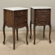 Pair of Antique French Louis XV Oak Nightstands with Carrara Marble