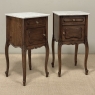 Pair of Antique French Louis XV Oak Nightstands with Carrara Marble