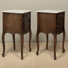 Pair of Antique French Louis XV Oak Nightstands with Carrara Marble