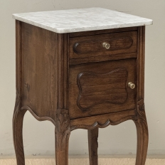 Pair of Antique French Louis XV Oak Nightstands with Carrara Marble