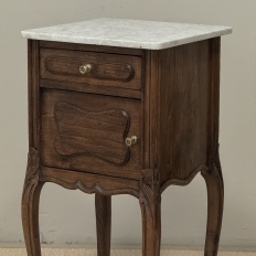 Pair of Antique French Louis XV Oak Nightstands with Carrara Marble