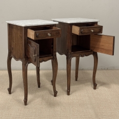 Pair of Antique French Louis XV Oak Nightstands with Carrara Marble