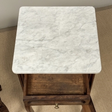 Pair of Antique French Louis XV Oak Nightstands with Carrara Marble