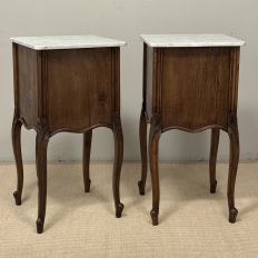 Pair of Antique French Louis XV Oak Nightstands with Carrara Marble