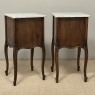 Pair of Antique French Louis XV Oak Nightstands with Carrara Marble