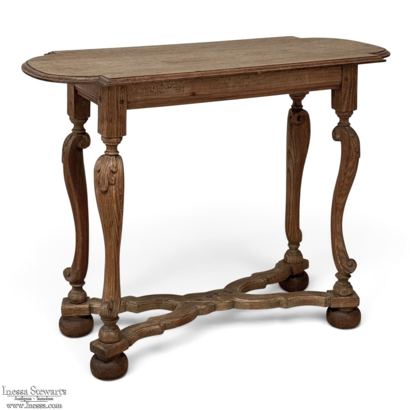 18th Century French Hand-Carved Side Table in Stripped Oak
