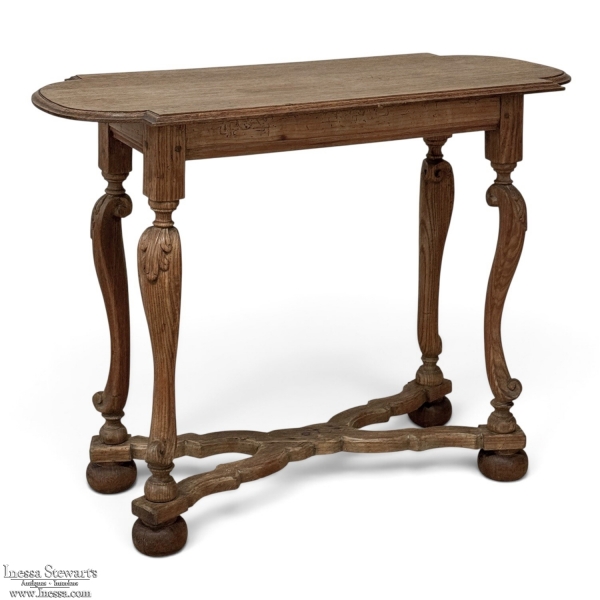 18th Century French Hand-Carved Side Table in Stripped Oak
