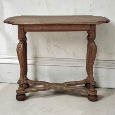 18th Century French Hand-Carved Side Table in Stripped Oak