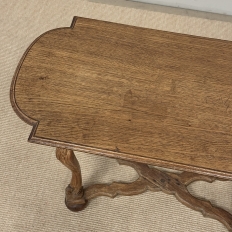 18th Century French Hand-Carved Side Table in Stripped Oak