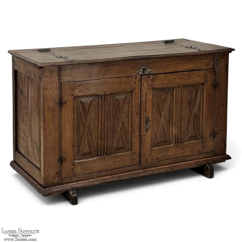 18th Century Dutch Hand-Carved Oak Trunk Adapted as Buffet