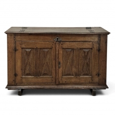 18th Century Dutch Hand-Carved Oak Trunk Adapted as Buffet