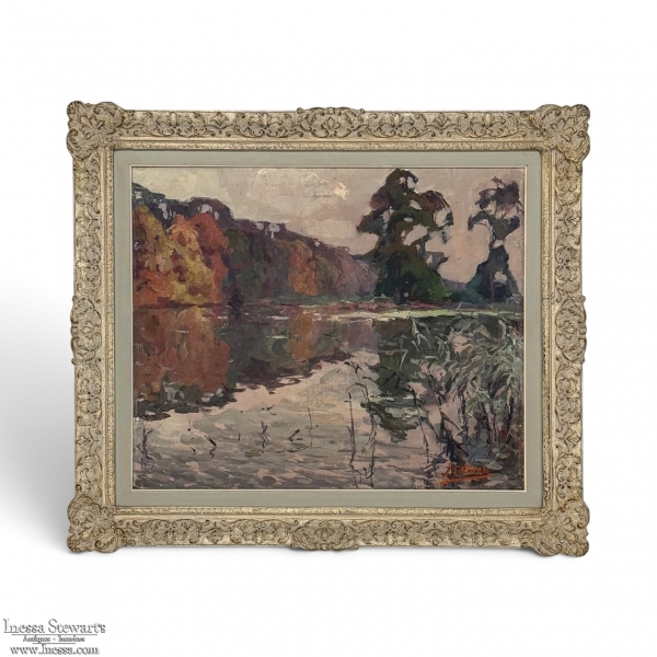 Framed Oil Painting on Canvas by Jean Stevan (1896-1962) 'The Pond in Autumn'