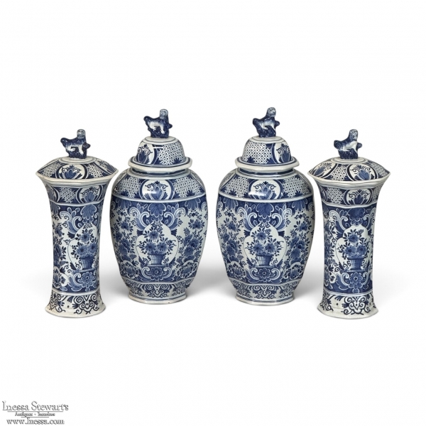 19th Century Boch Hand-Painted Blue & White Delft Garniture Set