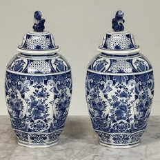 19th Century Boch Hand-Painted Blue & White Delft Garniture Set