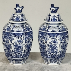 19th Century Boch Hand-Painted Blue & White Delft Garniture Set