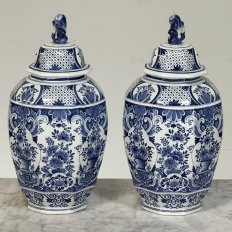 19th Century Boch Hand-Painted Blue & White Delft Garniture Set