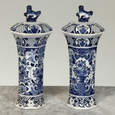 19th Century Boch Hand-Painted Blue & White Delft Garniture Set