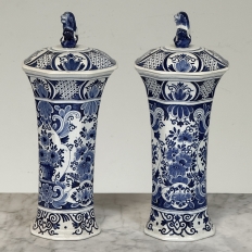 19th Century Boch Hand-Painted Blue & White Delft Garniture Set