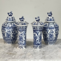 19th Century Boch Hand-Painted Blue & White Delft Garniture Set