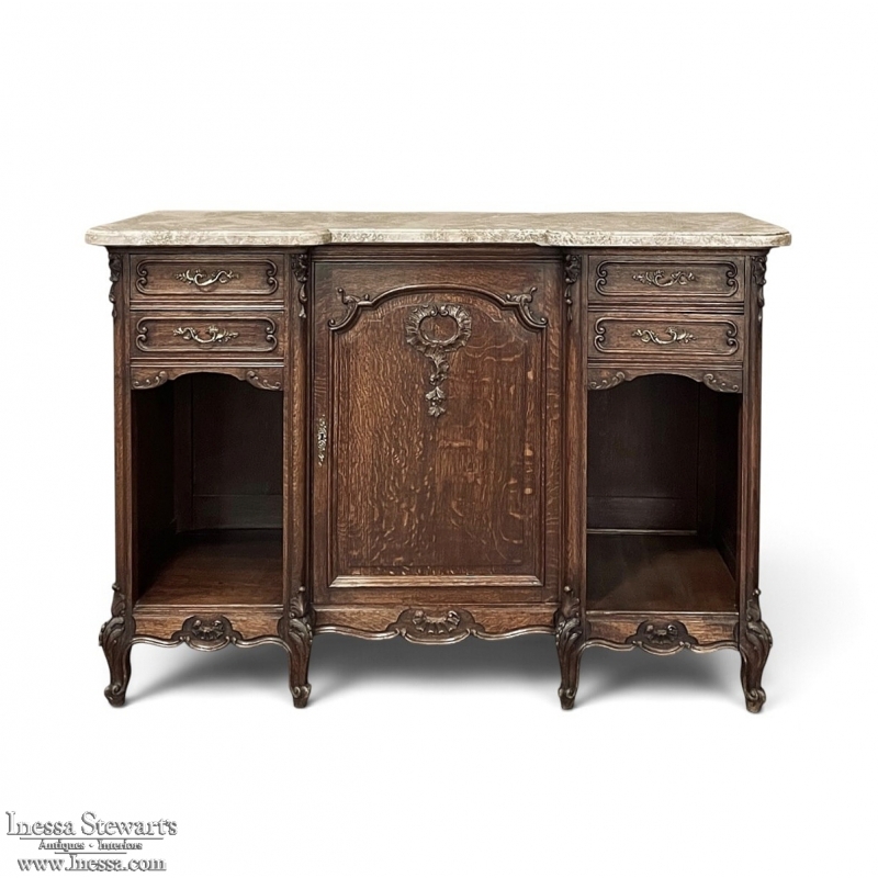 Antique French Louis XV Display Buffet with Travertine