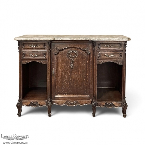 Antique French Louis XV Display Buffet with Travertine Top