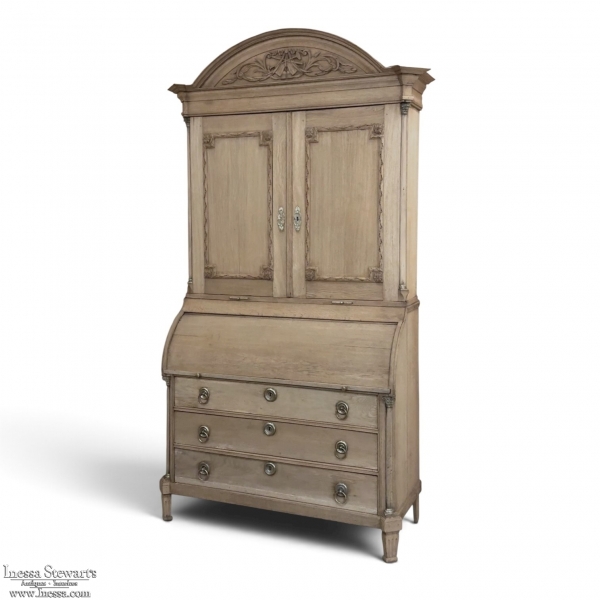 18th Century Dutch Neoclassical Stripped Oak Secretary ~ Bookcase