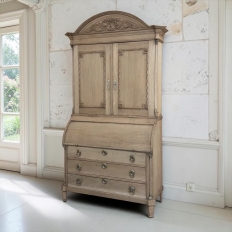 18th Century Dutch Neoclassical Stripped Oak Secretary ~ Bookcase