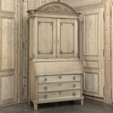18th Century Dutch Neoclassical Stripped Oak Secretary ~ Bookcase