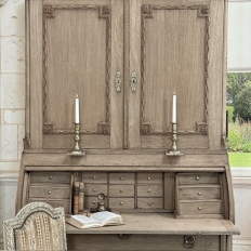 18th Century Dutch Neoclassical Stripped Oak Secretary ~ Bookcase