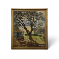 Framed Oil Painting on Canvas by Victor Mullie 'Farmyard Beneath the Trees'