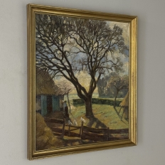 Framed Oil Painting on Canvas by Victor Mullie 'Farmyard Beneath the Trees'