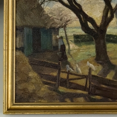Framed Oil Painting on Canvas by Victor Mullie 'Farmyard Beneath the Trees'