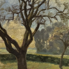 Framed Oil Painting on Canvas by Victor Mullie 'Farmyard Beneath the Trees'