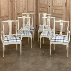 Set of 6 Antique Swedish Gustavian Painted Dining Chairs includes 2 Armchairs