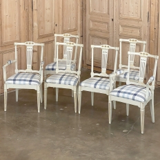 Set of 6 Antique Swedish Gustavian Painted Dining Chairs includes 2 Armchairs