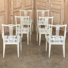 Set of 6 Antique Swedish Gustavian Painted Dining Chairs includes 2 Armchairs