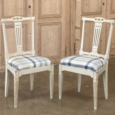 Set of 6 Antique Swedish Gustavian Painted Dining Chairs includes 2 Armchairs