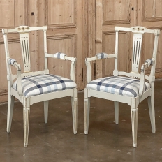 Set of 6 Antique Swedish Gustavian Painted Dining Chairs includes 2 Armchairs