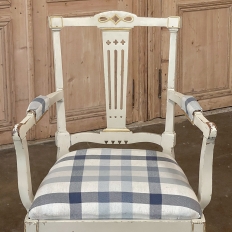 Set of 6 Antique Swedish Gustavian Painted Dining Chairs includes 2 Armchairs