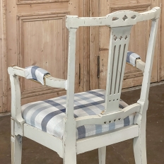 Set of 6 Antique Swedish Gustavian Painted Dining Chairs includes 2 Armchairs
