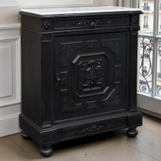 19th Century French Napoleon III Ebonized Neoclassical Cabinet with Carrara Marble