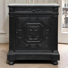 19th Century French Napoleon III Ebonized Neoclassical Cabinet with Carrara Marble