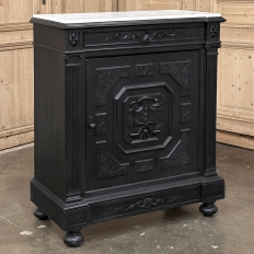 19th Century French Napoleon III Ebonized Neoclassical Cabinet with Carrara Marble