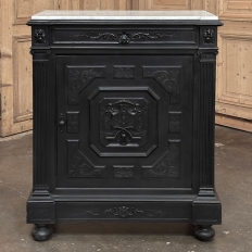 19th Century French Napoleon III Ebonized Neoclassical Cabinet with Carrara Marble