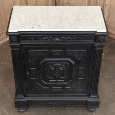 19th Century French Napoleon III Ebonized Neoclassical Cabinet with Carrara Marble