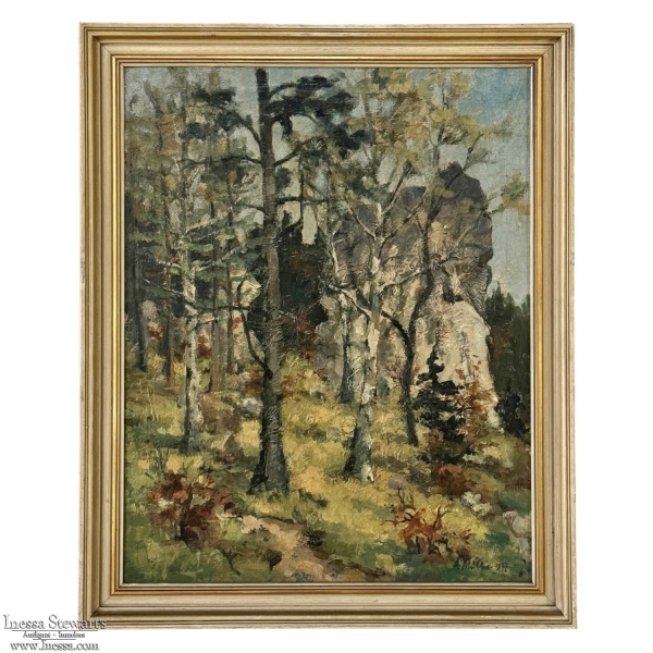 Antique Framed Oil Painting on Canvas by Arthur H. Maillien (1888-1962) 'Sunlight Through the Trees'