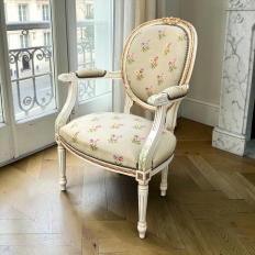 19th Century French Louis XVI Painted Needlepoint Armchair