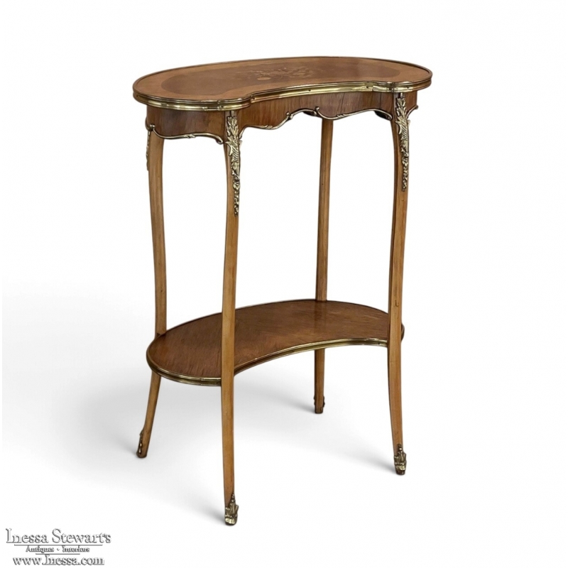Antique French Louis XV Kidney Shaped Marquetry End Table
