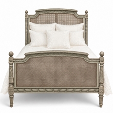 19th Century French Louis XVI Painted Cane Bed by Hopilliart & Leroy of Paris
